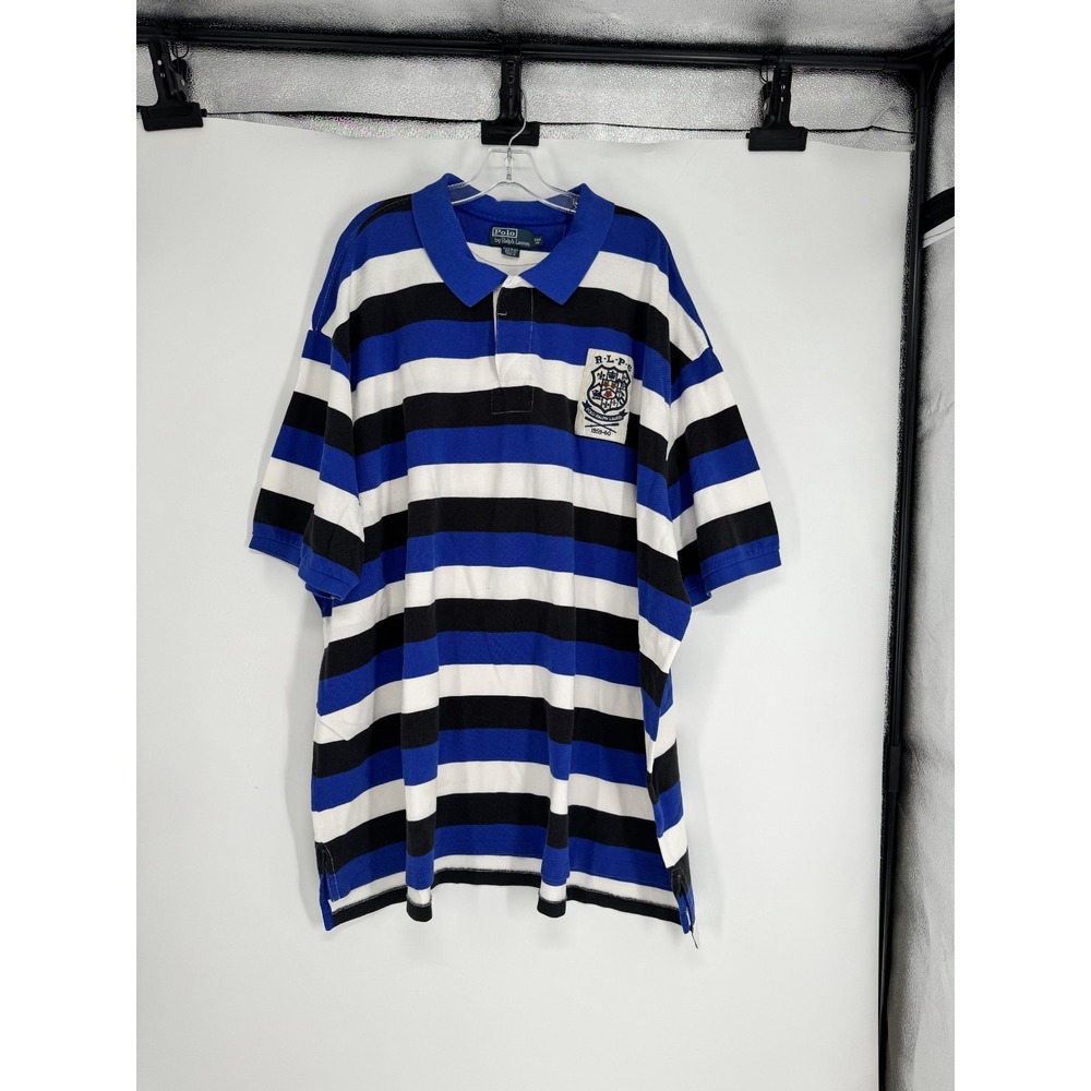 Polo Ralph Lauren Rugby Polo Shirt 6XL Big 6XB Blue Striped Crest Patch Vintage